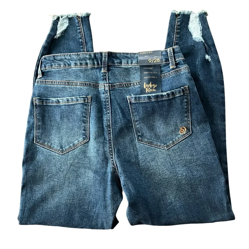 Indigo Rein High Rise Curvy Fit Narrow Leg Above Ankle Junior Blue Jean NWT 9/28